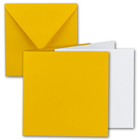 25x Quadratisches Falt-Karten Set - 15 x 15 cm - mit Brief-Umschlägen & Einlegeblättern - Honiggelb - FarbenFroh by GUSTAV NEUSER