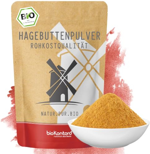 bioKontor – BIO Hagebuttenpulver 1000g – Hagebutten gemahlen fein | Wildsammlung – deutsche Handabfüllung – aus Rosa Canina – Bio Hagebutte – für Smoothies, Müsli & Hagebuttentee