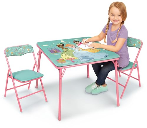 Disney Princess Girls Folding Table & Chairs Set for Kids and Toddlers 36 Months Up to 7 Years, Includes: 1 Table (36 L x 24 W x 20 H), 2 Chairs (13 L x 13.5 W x 21 H) Weight Limit: 70 lb
