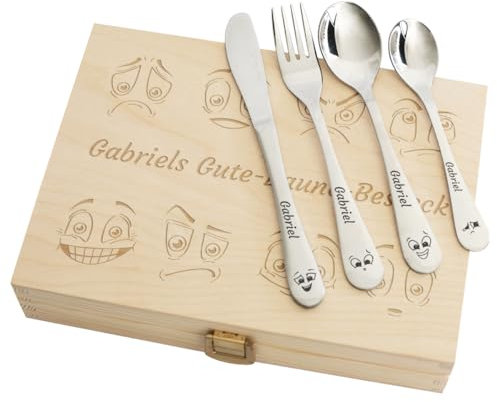 Geschenkegarten Personalisiertes Kinderbesteck-Set - Gute Laune am Morgen