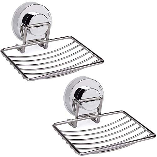 Ulable Stainless Steel Soap Holder, Bathroom Vacuum Suction Cup Wall Mounted Soap Dish, Waterproof and Rustproof for Shower, Bathroom, Tub or kitchen Sink 2 Pack (Silver)
