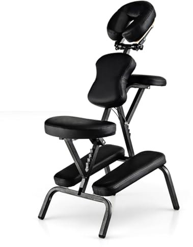 COSTWAY Silla de Masaje Plegable Altura Ajustable, Sillón de Tatuajepara Estética SPA, Terapia Portátil (Negro)