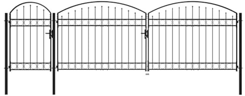 vidaXL Gartentor mit Gewölbter Spitze Metalltor Hoftor Zauntor Gartenpforte Gartentür Zauntür Tor Einfahrtstor Hoftür Stahl 1,75x5m Schwarz