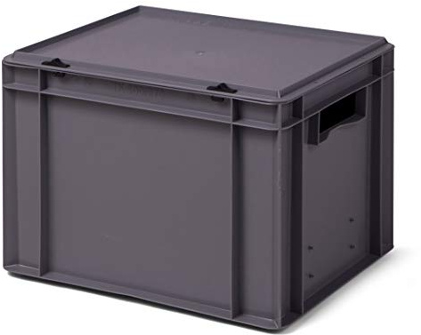1a-TopStore Design Aufbewahrungsbox mit Deckel | Stapelbox stapelbar | 5 Farben | 8 Größen (40x30x28 cm, grau)