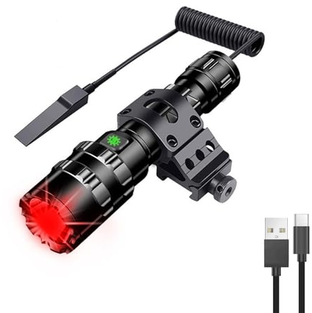 WindFire Torch LED Rechargeable, Red Light Tactical Torches Super Bright 5000 Lumen, 5 Light Modes, Waterproof Hunting Red Flashlight for Coyote, Hog, Fox, Predator with Remote Pressure Switch
