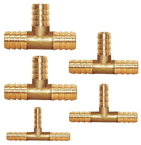 YIXISI 5 Stück 6/8/10/12/14 mm Messingrohr- und Schlauchverbinder, T-Rohrverbinder, Kraftstoff- und Luftrohrverbinder, für Kraftstoff-, Luft-, Wasser- und Dieselversorgung