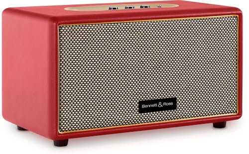 Bennett & Ross BB-860RD Blackmore - Enceinte Bluetooth Rétro Aspect Cuir - Enceinte Stéréo 60W avec Basses - Port USB - Enceinte Vintage Filaire - Entrée Aux Jack 3,5mm - Rouge