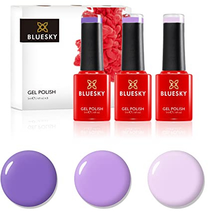 Bluesky Gel Nail Polish Set, Luscious Lilacs, Satin Sheets Nd01, Lavender Neon23, Lilac Longing 80548, 3 x 5 ml, Purple, Mauve (Requires Curing Under UV or LED Lamp)