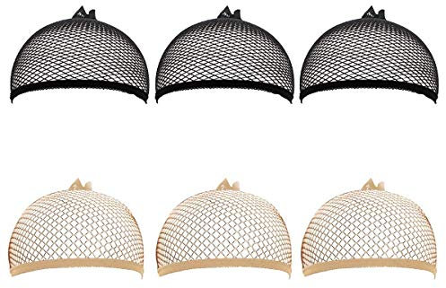 Calotte per Parrucche 6 Pezzi Parrucca Tappi Unisex Copricapo Elastici a Rete Calza Tappi Parrucca Hairnet Cap Protezione Della Parrucca Cap Retina per Capelli Beige Naturale Nero