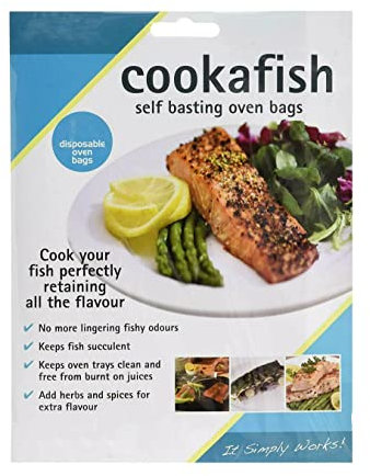Vsorce4u 30-Pack Cookafish Oven Roasting Bags - Clear, Disposable, Plastic, Self Seal, Small, Rectangular, Fish Bags, Self-Basting, Oven Safe