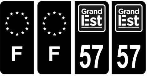 HADEXIA Nummernschild-Aufkleber, französisches Departement 57, Mosatel, Region Grand Est, Schwarz und F, Frankreich, 4 Stück