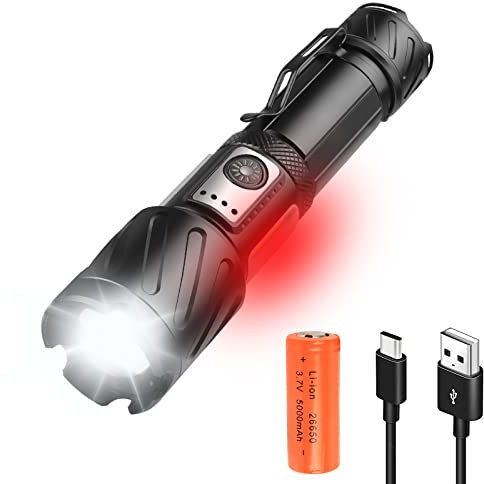 LED Torch XHP99 90000 Lumens, Rechargeable Super Bright LED Tactical Torches with COB Sidelight High Lumen 6 Lighting Modes, Zoomable, IPX65 Waterproof Flashlight for Camping, Outdoors, Emergency,