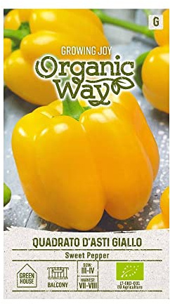 Organic Way | SEMI DI PEPERONE DOLCE QUADRATO D'ASTI GIALLO | Semi di ortaggi | Semi di Peperoncino | Semi di piante | Semi da giardino | 1 pacchetto