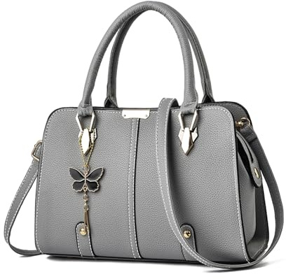 FANDARE Damen Handtasche Tote Beutel PU-Leder Umhängetaschen Schultertasche Wasserdicht Henkeltaschen für Reisen Einkaufen Arbeiten Grau