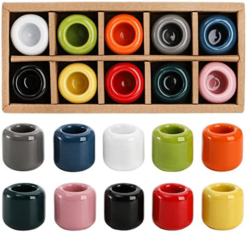 Cedilis 10pcs Ceramic Candle Holder, 1.7 cm Hole Mini Candle Holders, Assorted Color Ritual Spell Candle Holder, Perfect for Spells, Altar