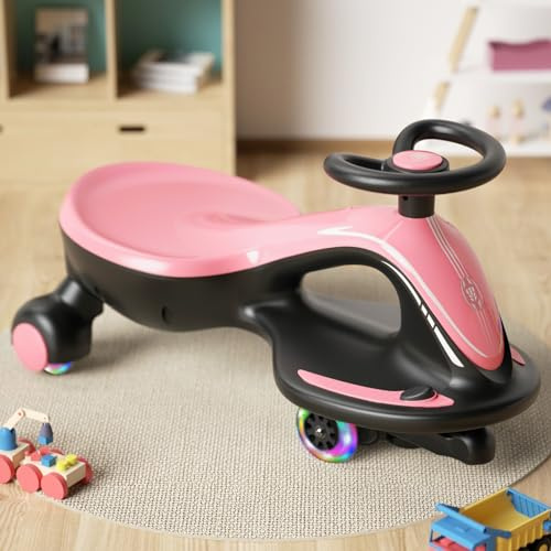 Glaf Electric Wiggle Car Ride On Toys for Kids 3+ Years Old Electric Vehicles for Toddler Boys Girls with Rechargable Battery Powered Pedal Anti-Rollover Wheels with Lights (Pink-6v)