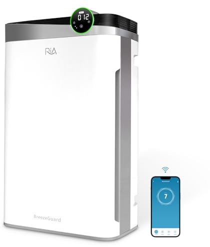 RIA Smart Air Purifier BreezeGuard 2-in-1 with Built-In Humidifier, Industrial-Grade Air Cleaner, for Large Homes up to 2500 SqFt, Smart App Control, Removes Wildfire Smoke, PM2.5, Allergens