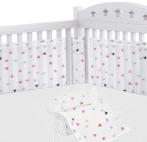 Aolso Protector de Cuna,Parachoques de Cuna para Bebés,Malla para Cuna para Bebé,Protector de Cuna Adecuado,Cuna de protección de Cuna Cubierta,Cuna de Bebé de Malla Transpirable(Triángulo)