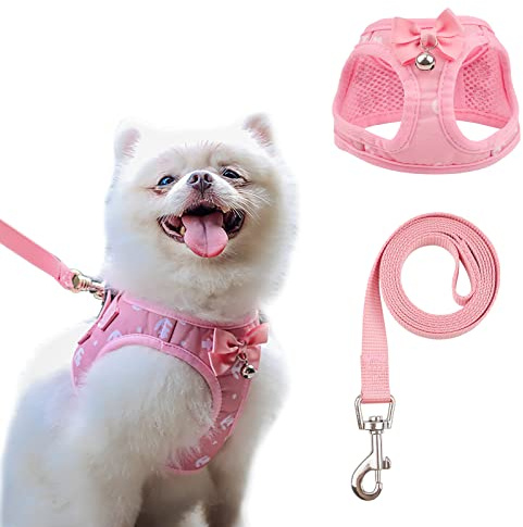 URROMA Katzengeschirr und Leine aus Baumwolle zum Spazierengehen, Rosa, ausbruchsicher, weich, verstellbar, atmungsaktiv, Jacke für kleine Kätzchen, Hunde, XXS