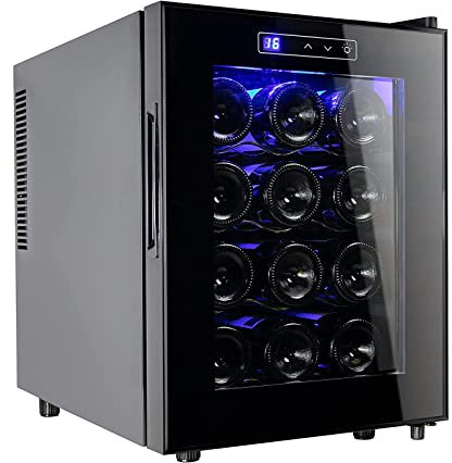 RUYICZB 12 Bottle Wine Cooler Black Compact Mini Wine Fridge with Digital Temperature Control Quiet Operation Freestanding Wine Cellar for Kitchen Home Bar Apartment