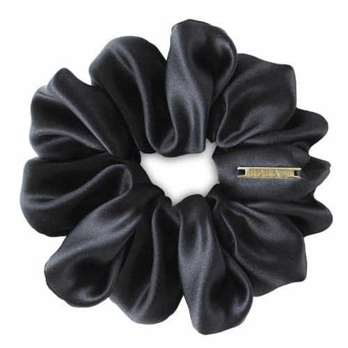 Edealiss silk Scrunchies, Haargummis aus 100% Seide, Zopfgummis, Pferdeschwanzhalter, Haarband aus Seide, Scrunchies mit starkem Halt für Frauen und Mädchen, Haarschmuck (Schwarz)