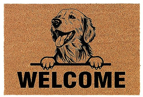 Welcome Doormat Coco Coir Door Mat Gift Welcome Peeking Golden Retriever (30 x 18)