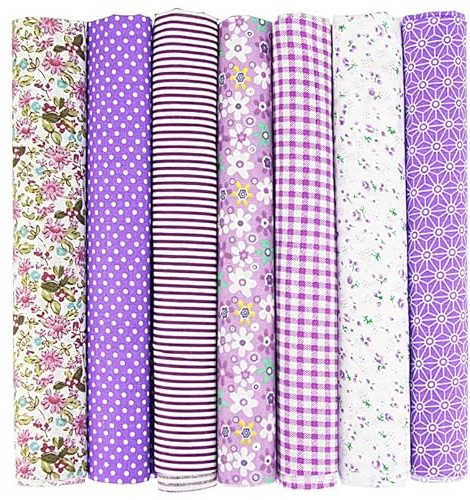 PTNKUIIY 7 Stück Baumwollstoff Patchwork Stoffe Paket 25 x 25cm Baumwolle Tuch DIY Handgefertigte Nähen Quilten Stoff Stoffreste Bunte Baumwollstoff Set zum Nähen Scrapbooking Quilten Handwerk -Lila