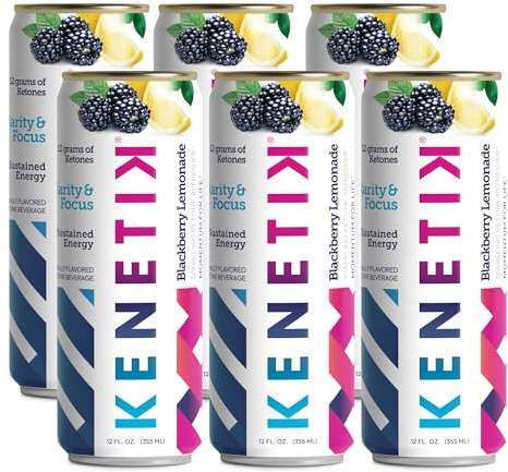 Kenetik Ketone Focus Drink - Plant-Based D-BHB Bioidentical Ketones for Caffeine-Free Focus & Steady Mental Clarity - Zero Sugar, Nootropic Brain Fuel - 12oz Cans (6-Pack), Blackberry Lemonade