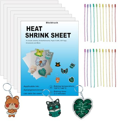 Bleidruck 50 Stück Schrumpffolien Set enthalten 30 Stück A5 Schrumpffolien transparent mit 20 Stück Ball Ketten für DIY kreative Handwerk