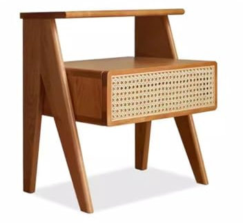 Mesita de noche moderna de madera maciza, mesita de noche de lujo, moderna, de roble, estante de almacenamiento, mesita de noche para dormitorio (color: madera de cerezo, tamaño: 45 x 36 x 51 cm)