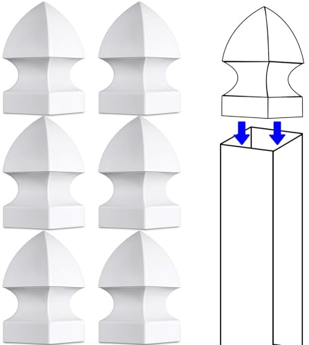 Lothee 6 Pcs Vinyl Post Cap Gothic Post Caps Decking Caps PVC Fence Parts for Decks Fence Mailbox (4'' X 4'')