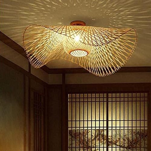 HEYUN Natürliche Deckenlampe Bambus Rattan Landbeleuchtung Deckenleuchte E27 Retro Deckenlicht Handgewebte Korridorlampe Schlafzimmer Restaurant Café Küche Esstisch Dekoration Lampe(85Cm)