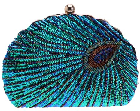 LIFKOME Bolso de Fiesta para Mujer Verde de Poliéster, Bolso para Boda | Cuentas Decorativas y Brillo, Estilo Elegante para Banquete y Cena, Acabado Llamativo