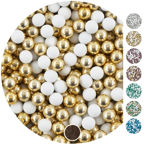 EinsSein 1kg Schokokugeln Mix mini weiss-gold metallic 1 cm | Gastgeschenke Hochzeit, Taufe, Kommunion, Konfirmation perfekt für Reagenzgläser | Alternative für Schokolinsen, Hochzeitsmandeln,
