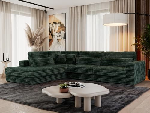 MKS MEBLE Ecksofa Sofa L-Form Grün Cord, Wohnlandschaft L-Form, Couch L Form, Sofagarnitur Couchgarnitur Polsterecke, Breite: 316 cm - Savona L - Grün Cord - Links