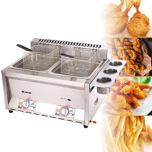 YANDDEA Friggitrice a Gas, Friggitrice Commerciale Ad Alta capacità in Acciaio Inossidabile da 12 Litri con Cestello E Coperchio per Patatine Fritte, Ristoranti, Supermercati, Fast Food