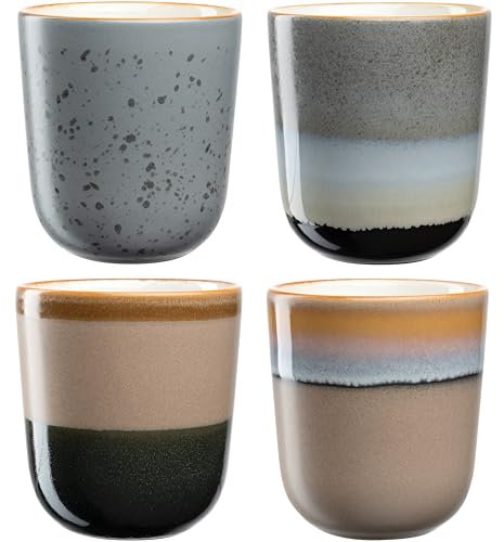 LEONARDO HOME Juego de 4 tazas de café Roma, capacidad 330 ml, vasos modernos sin asa, hechos a mano de cerámica de alta calidad, apilables, diseño coordinado, multicolor, 025441