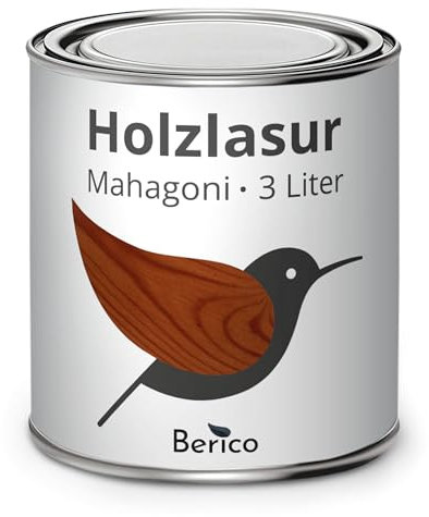 Berico Holzlasur - Mahagoni - 3 Liter Lasur - Wetterfeste Holzschutzlasur für Innen und Außen - Holzschutz, Wetterschutz und UV-Schutz