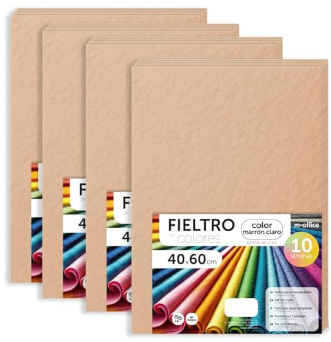 m-office Bastelfilz für DIY-Projekte, Filzplatten in bunten Farben, Weich und Flexibel, Material für Nähen und Patchwork Stoffe, Ideal Handarbeiten, Deko Kunsthandwerk, 20x30cm, (Hellbraun, 40 Stk)