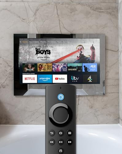WaterVue TV de baño con espejo de 24 pulgadas con Amazon Fire TV Stick/IP65/TV de baño/Full HD/LED/impermeable con Wi-Fi y Bluetooth/Alexa/altavoces integrados /