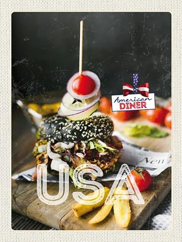 mrdeco Cartel de madera 30 x 40 cm América hamburguesas comida rápida platos placa de madera