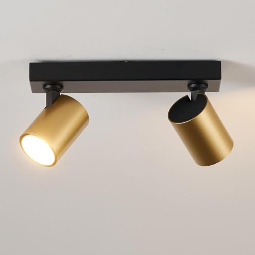 HARPER LIVING 2-flammige Deckenstrahler, GU10-Schienensystem, Deckenleuchte, Schwarz-Gold-Finish, 350° drehbare moderne Deckenlampe für Küche, Schlafzimmer, Wohnzimmer, Flur (25 cm)