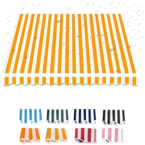 IMUNKT 300x250cm Tessuto per Tenda da Sole Estensibili, Tessuto di Ricambio Impermeabile Antistrappo, Tela di Ricambio per Esterno Balcone, Giallo Bianco(Yellow,10x8ft/300x250cm)