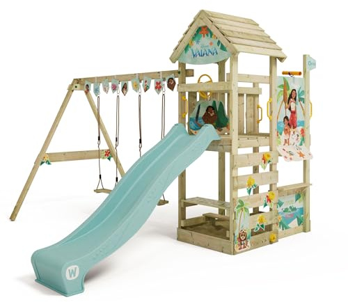 Disney Vaiana Adventure Aire de Jeux de Wickey - Structure d'escalade, Tour d'escalade, Jeux de Jardin pour Enfants - Aire de Jeux extérieure en Bois avec bac à Sable