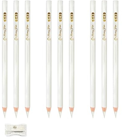 FloraVigo 9 tizas para sastre, lápiz de tiza para costura, lápiz de costura, rotulador de tela, rotulador de tela, para costura, notas, manualidades (9 blancos)
