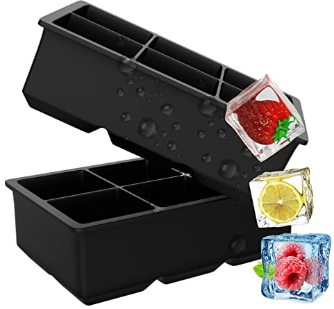 Frost Wave Large Silicone Ice Cube Tray, Set of 2 Black Square Reusable Ice Tray, BPA Safe Large Ice Cube Moulds, Suitable for Baby Food Storage Containers, Chocolate, Jelly, Cocktails, Whiskey