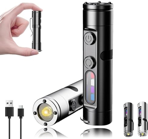 Tarange Mini Lampe Torche Led Ultra Puissante, Magnétiqu Lampe De Poche Avec Brise-Vitre, Torche Led Puissante Rechargeable Avec Clip De Chapeau, Pour Le Camping, L'outdoor Et Les Urgences (A.Noir)