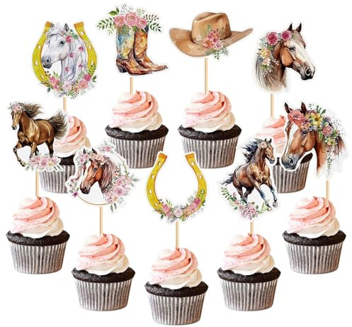 YUEcthynous Pferd Kuchen Dekoration,9 Stücke Pferderennen Geburtstagsdeko Cake Toppers Kuchendeckel Kuchen Muffin Deko Lieferungen für Kindergeburtstag Party Geburtstag,Babyparty,Themenpartys Pferden