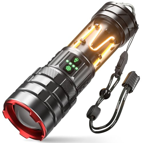 Sogdeco Lampe Torche LED Ultra Puissante, 900000 Lumens Lampe Torche Rechargeable avec Lumière Camping, Zoomable, 11 Modes, Étanche Portable Tactique Militaire Lampe de Poche (Noir)