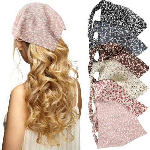 LUFFLOK 6 Stück Bandana Damen, Blume Stirnbänder Dreieck Kopftüch Sommer, Kopfband Elastisches Haarbands Mehrfarbig, Turban Krawatte Haarbänder Elastisches Haarschal für Frauen und Mädchen